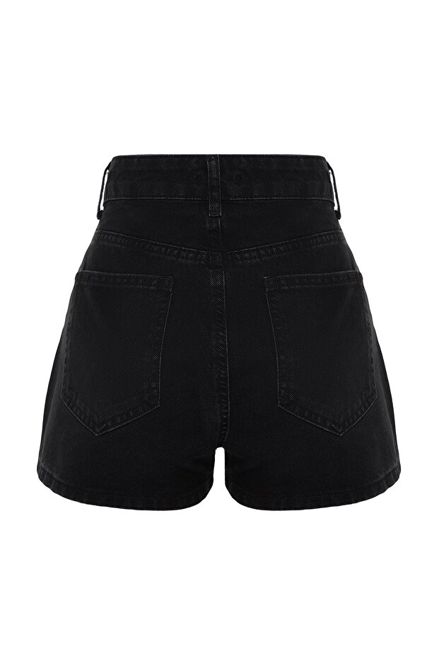 Siyah Yüksek Bel Mini Denim Şort TWOSS23SR00312 - 10