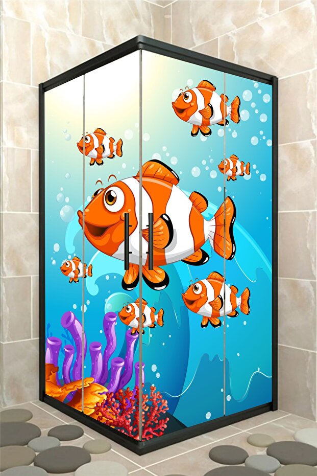 Fish Bathroom Shower Cabin Door Covering Foil Self Adhesive Shower Cabin Sticker