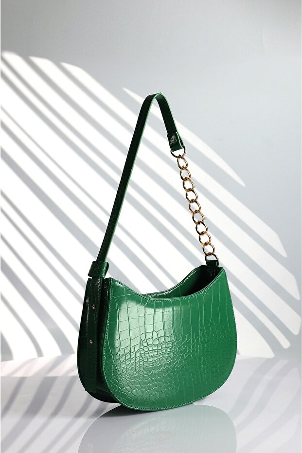 Green Crocodile Patterned Adjustable Strap Bag - 2