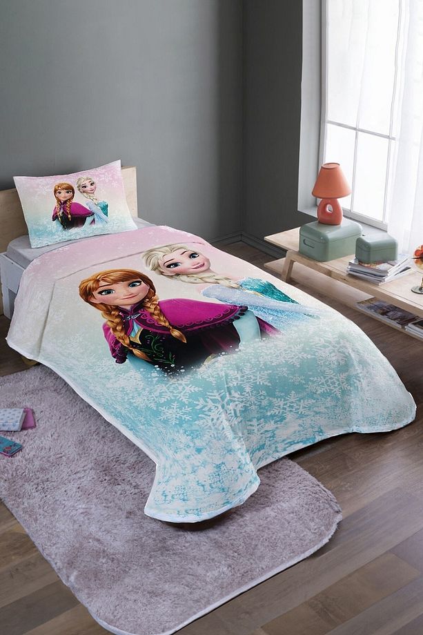 Kar Kristalleri Elsa Ve Anna Desenli Tek Kişilik Pike Takımı Ve Yatak Örtüsü - 2
