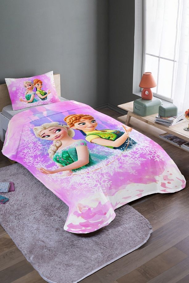 Rüya Kalesi Elsa Ve Anna Desenli Tek Kişilik Pike Takımı Ve Yatak Örtüsü - 2