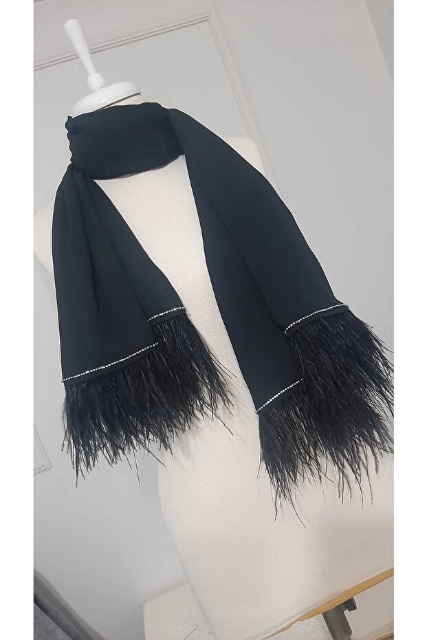 Luxury Jewelled Feather Hijab Shawl Made of Crepe Chiffon Fabric