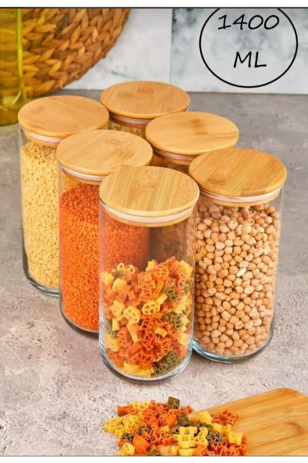 6-Piece Glass Food Jar with Bamboo Lid 1400 Ml