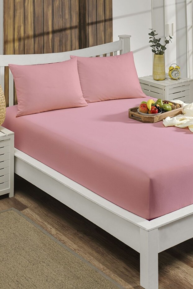 100x200 Elastic Sheet Cotton Fabric (With Pillow Case) 30 Cm Edge Single Pink