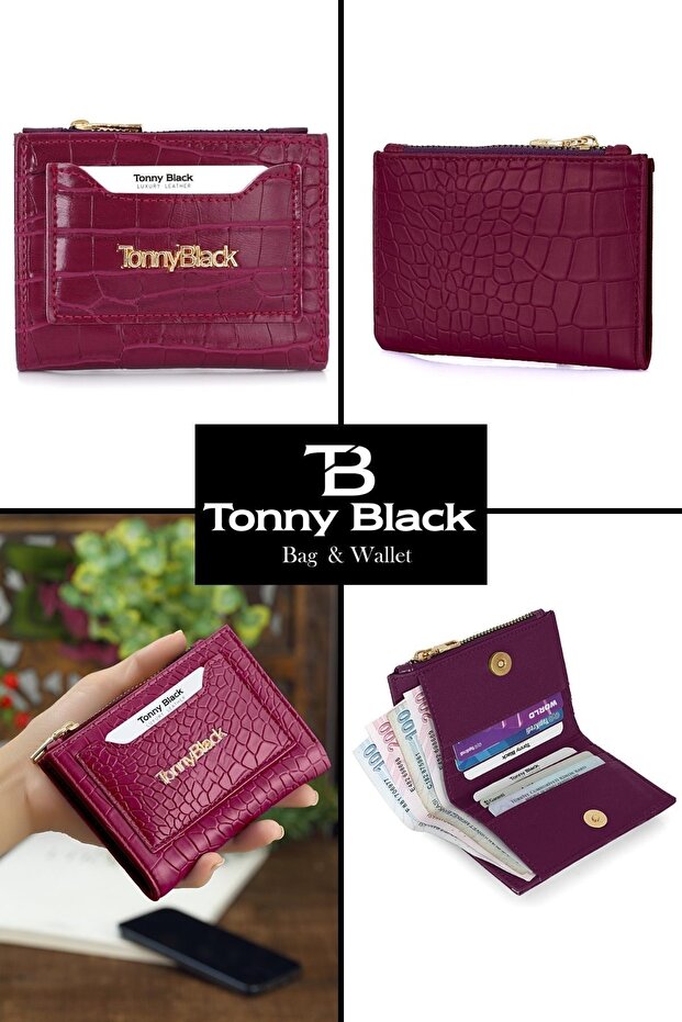 Orijinal Kadın Kartlıklı Kağıt & Bozuk Para Bölmeli Timsah Croco Model Şık Mini Kartlık Cüzdan - 2