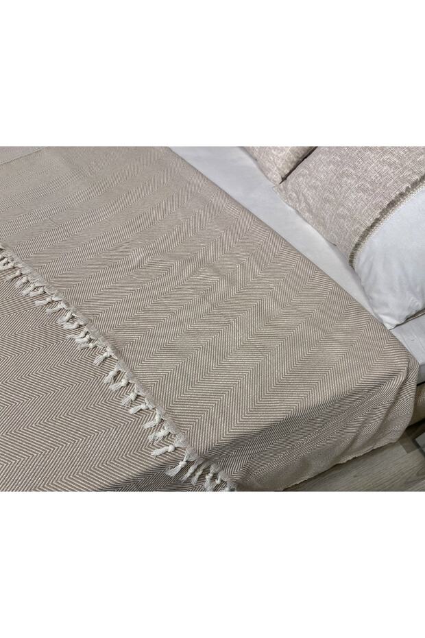 Tek Kişilik Balık Sırtı Pamuklu Bej Pike - 5