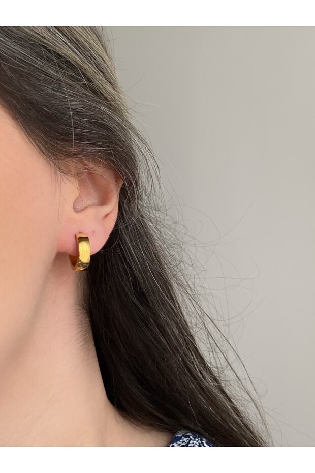 Çelik Gold Basic Kalın Halka Küpe 1 cm -kararma yapmaz- - 4