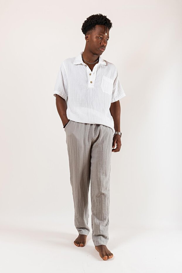 Men's Muslin Loose Gray Trousers