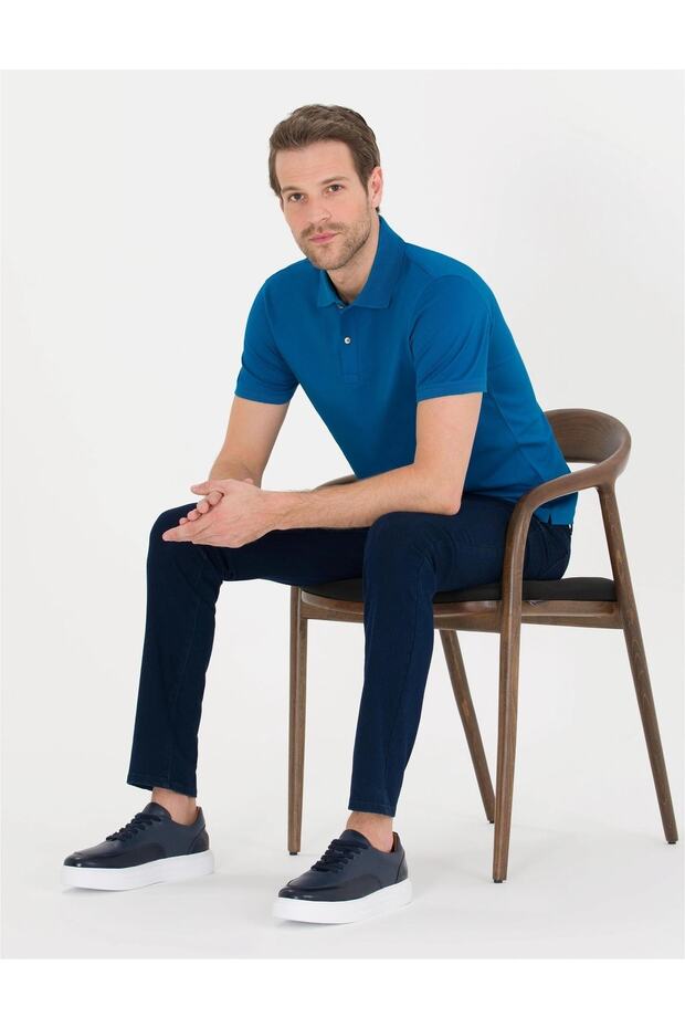 Indigo Slim Fit Polo Collar Basic T-shirt