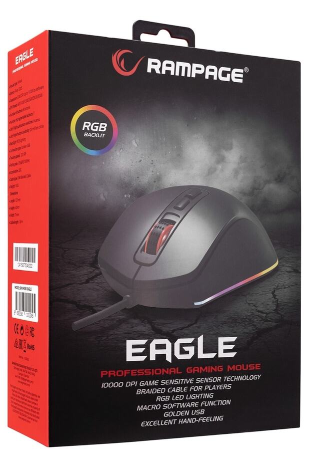 Smx-r58 Eagle Usb Siyah 10000dpi Rgb Ledli Makrolu Gaming Oyuncu Mouse - 7