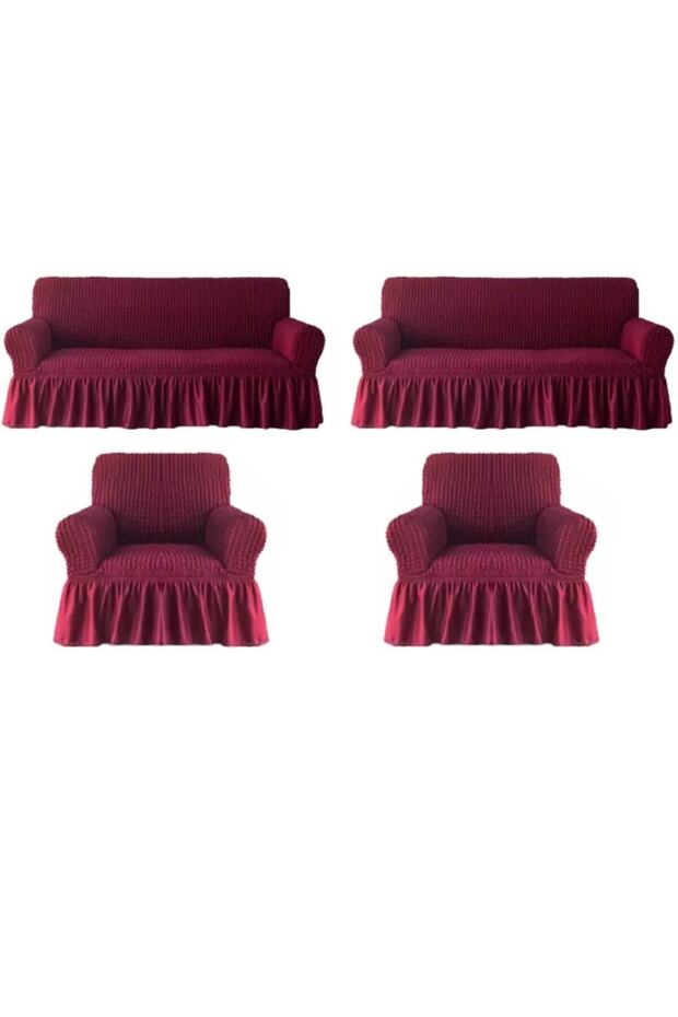 Stretch Wrinkle Sofa Cover Burgundy Color Maxi Set 3+3+1+1 Flexible Elastic Sofa Bed Set Cover