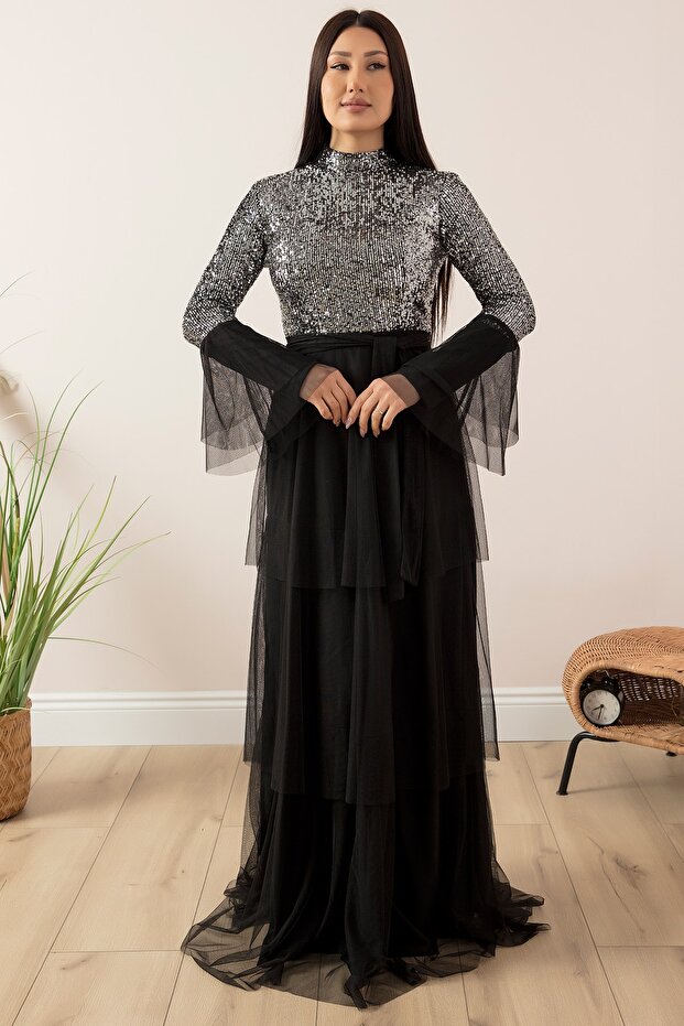 REYHAN 13085 TÜL PULPAYET TESETTÜR ELBİSE - 3