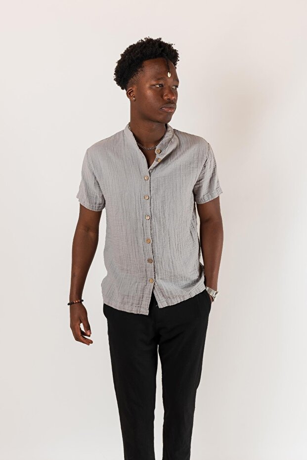 Kyra Muslin Judge Collar Men's Shirt Gray