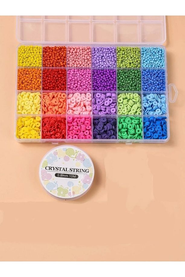 24 Bölmeli Kutuda Kum Boncuk Fimo Boncuk Karışık Set Hobi Seti - 1