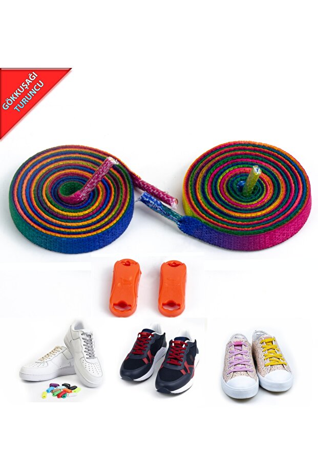 Takbırak Elastic Shoelaces, Smart Laces, New Generation Laces, Orange Rainbow