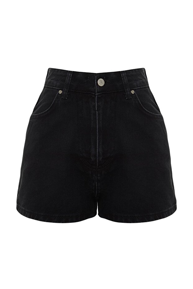 Siyah Yüksek Bel Mini Denim Şort TWOSS23SR00312 - 12