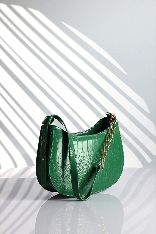 Green Crocodile Patterned Adjustable Strap Bag - 1