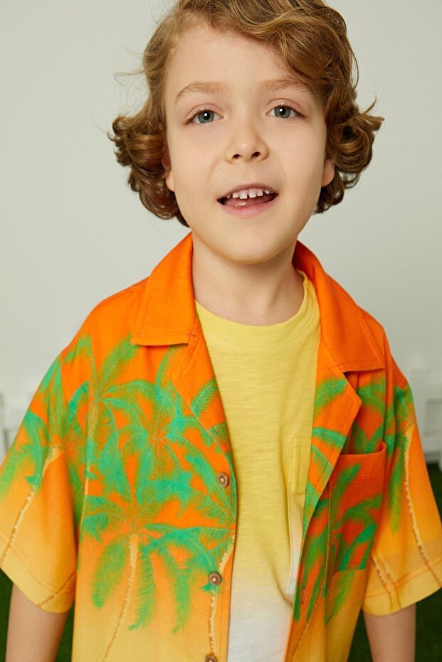 Boy's Orange Patterned Shirt - 3