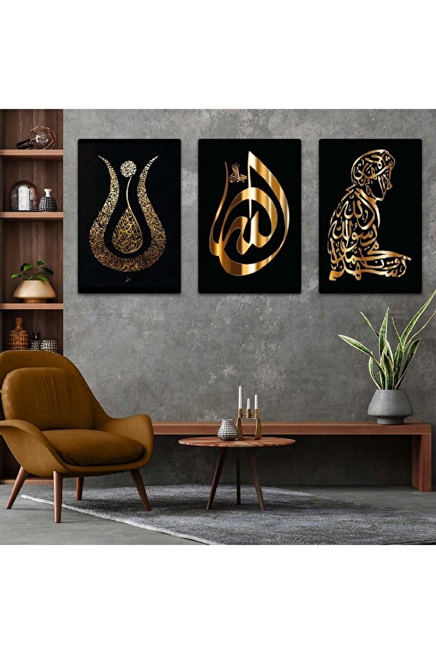 Triple Mdf Tulip and Secde Eden Man Religious Painting Set