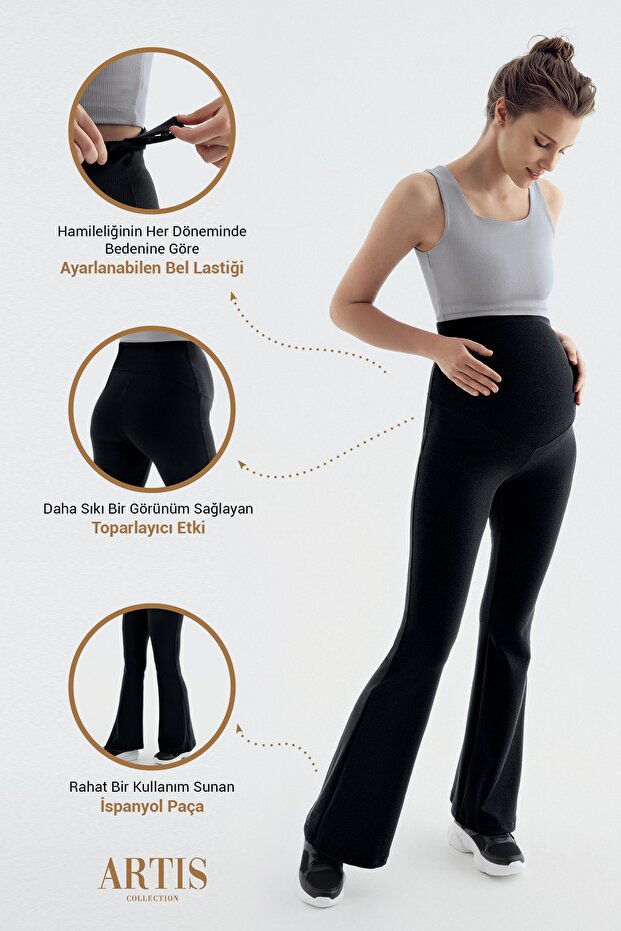 Ribbed Flared Leg High Waist Stretchy Recovery Maternity Leggings