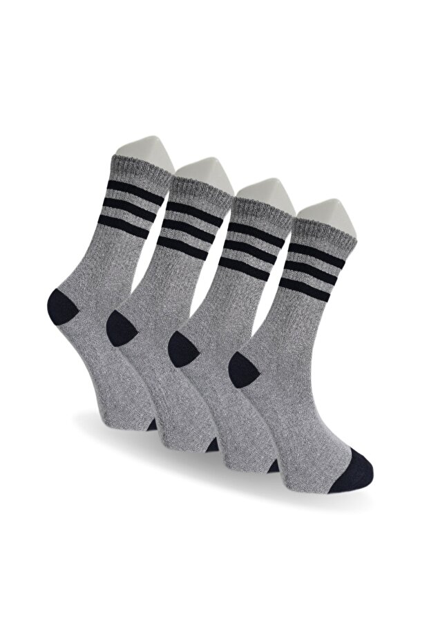 Unisex 4-Piece Striped Cotton Socks Socket Tennis Model Athlete Gray Extra Comfortable Socks 4 Pairs