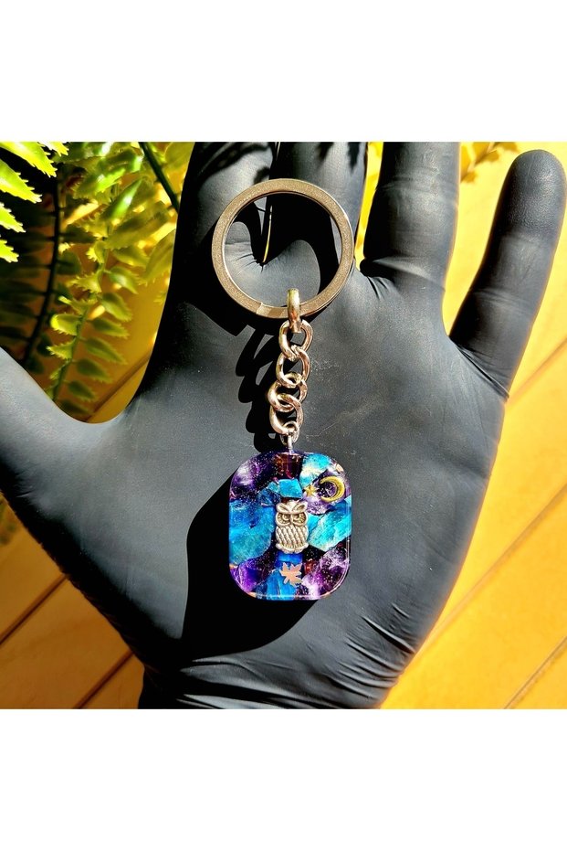 Owl - Amethyst - Apatite Orgonite Keychain (HANDMADE DESIGN PRODUCTS)