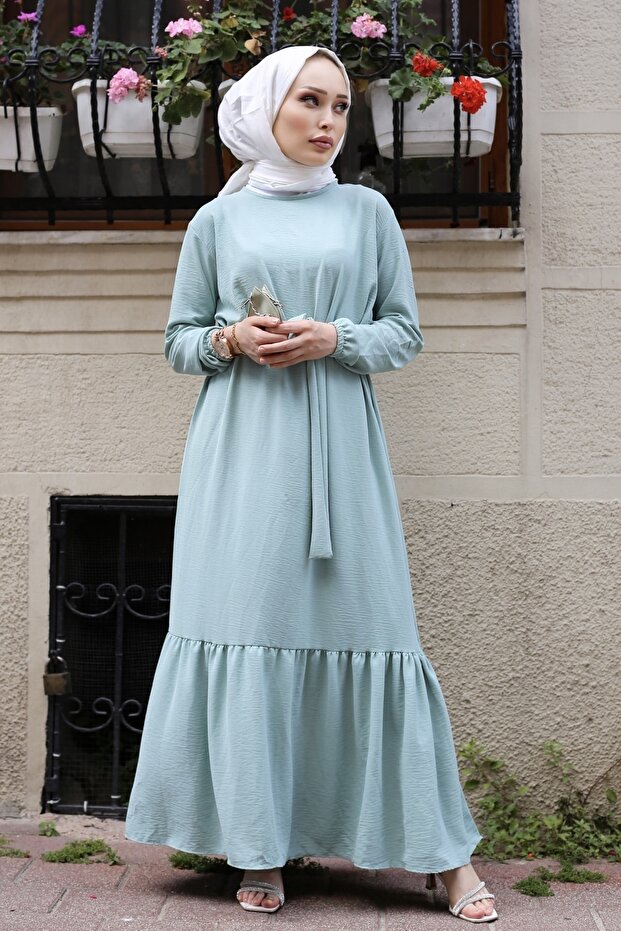 Kadın Yeşil Parçalı Elbise - 1