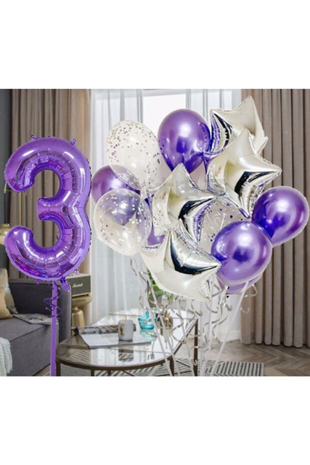 Purple 3 Year Old Balloon Set Purple Color Number Balloon Set Birthday Party Purple Color Helium Balloon Purple Number Balloon