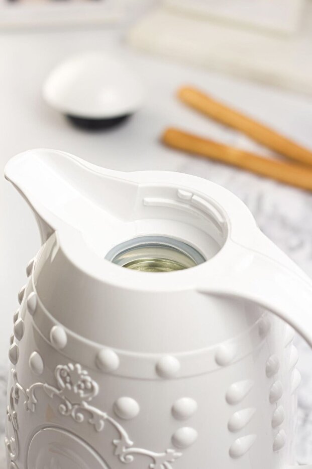 1 Lt White Thermos - Thermal Insulated, Tea and Cold Water, Keeps 12 Hours Warm and Has Glass Inside