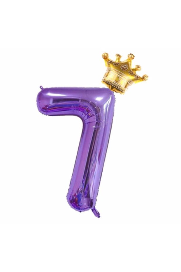Purple Color 7 Year Old Number Balloon Purple Color Helium Balloon Purple Number Balloon Purple Crowned Number Balloon 80cm