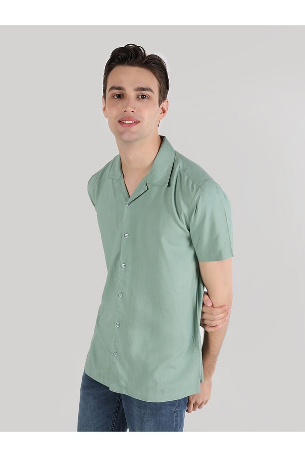 Regular Fit Yeşil Erkek Kısa Kol Gömlek - 1
