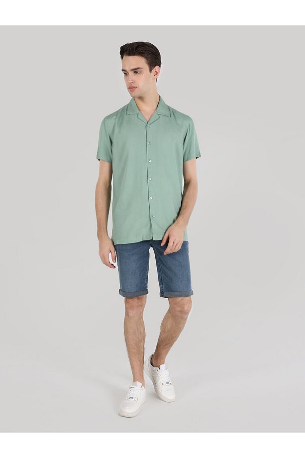 Regular Fit Yeşil Erkek Kısa Kol Gömlek - 4