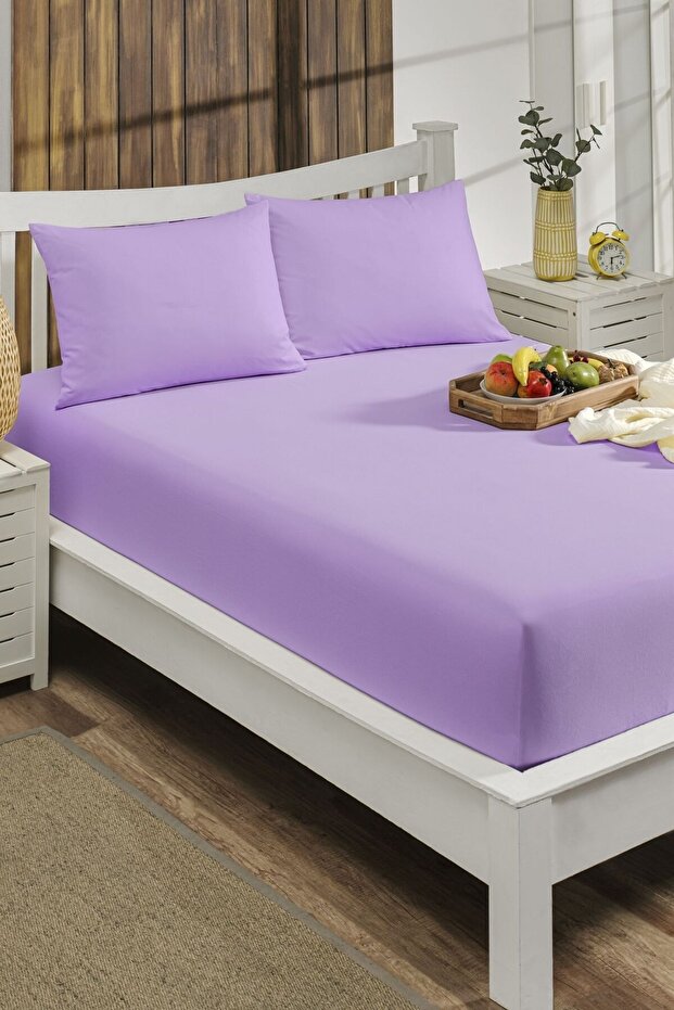 120x200 Elastic Sheet Cotton Fabric (With Pillow Case) 30 Cm Edge Single Lilac