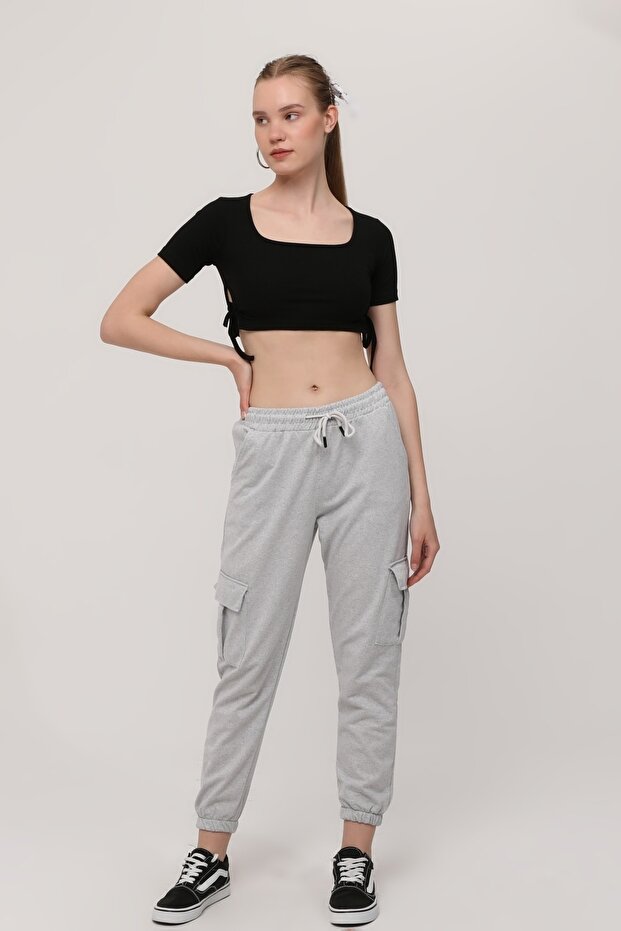 Women's Gray Premium Cargo Pocket Sweatpants
