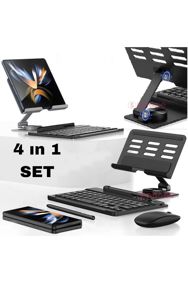 Samsung Galaxy Z Fold 2/3/4 Uyumlu Bluetooth Klavye & Dokunmatik Kalem & Mause & Katlanır Stand Set - 1
