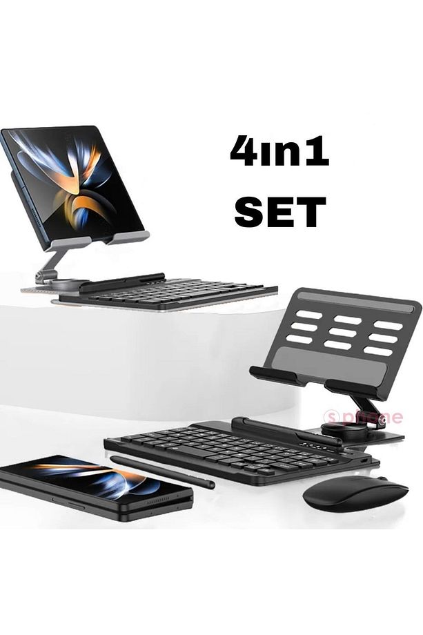 Samsung Galaxy Z Fold 2/3/4 Uyumlu Bluetooth Klavye & Dokunmatik Kalem & Mause & Katlanır Stand Set - 2