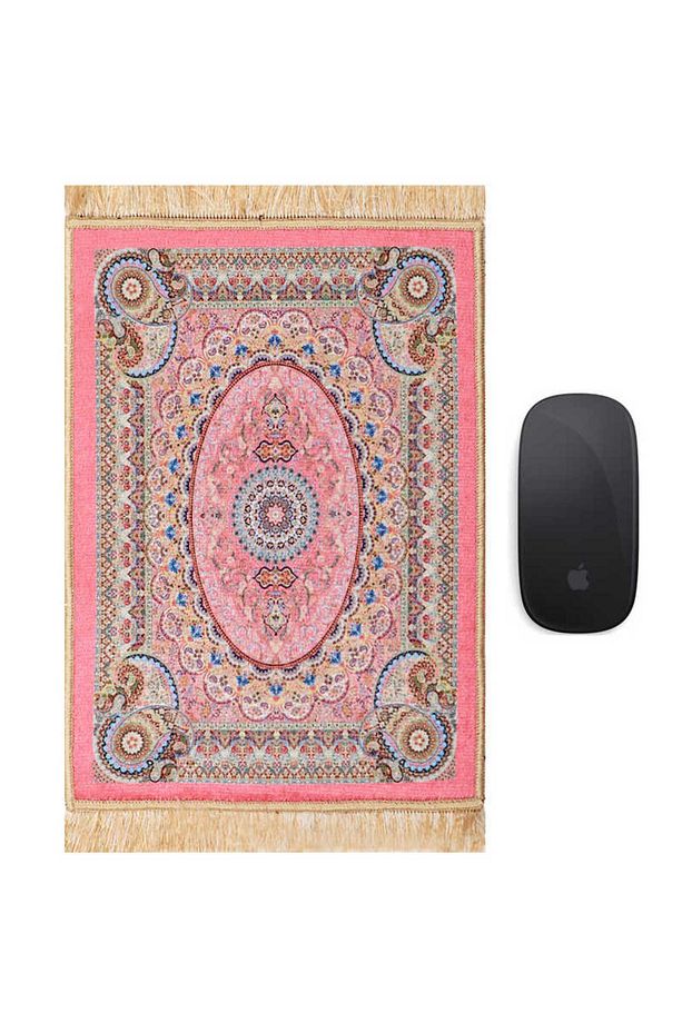 Pembe Dekoratif Küçük Halı Mousepad - 1