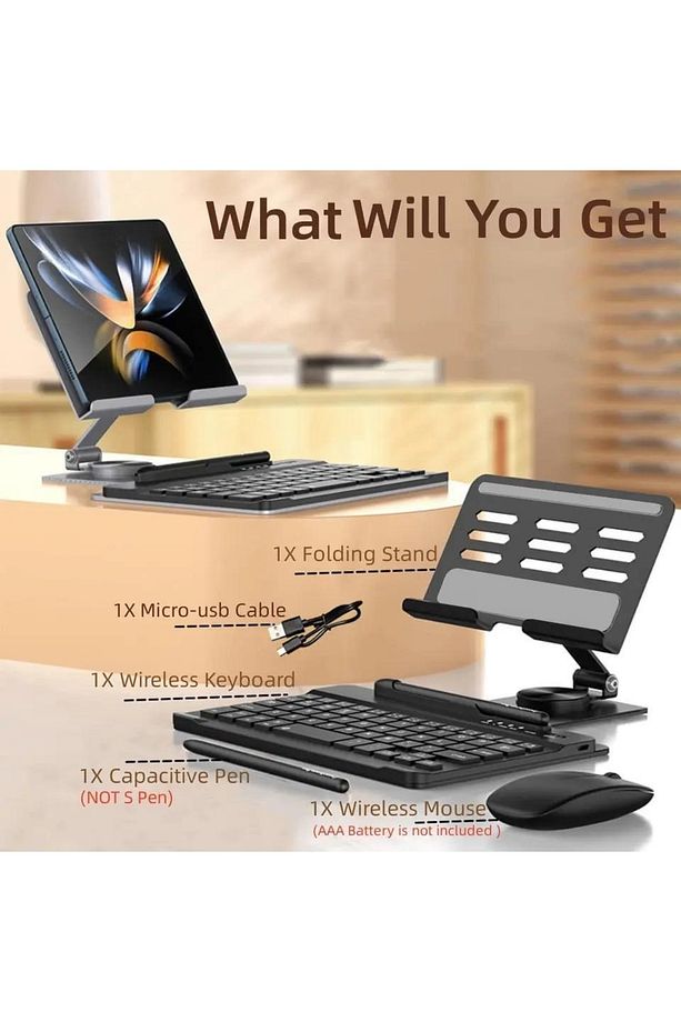 Apple Ipad 10. Nesil 10.9 Uyumlu Bluetooth Klavye & Dokunmatik Kalem & Mause & Katlanır Stand Set - 6