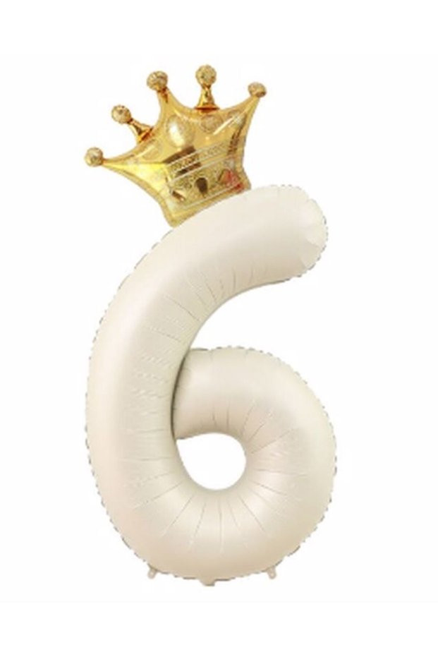 Crown Foil Balloon Set Cream Color 6 Year Old Balloon Foil Set 76cm Concept Birthday Set Age Balloon Set