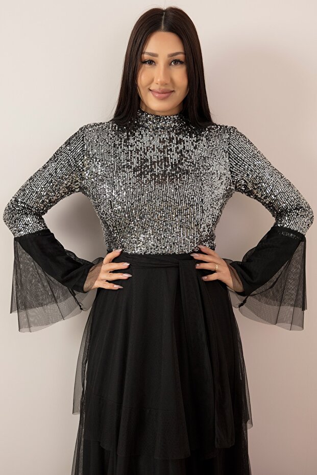 REYHAN 13085 TÜL PULPAYET TESETTÜR ELBİSE - 2