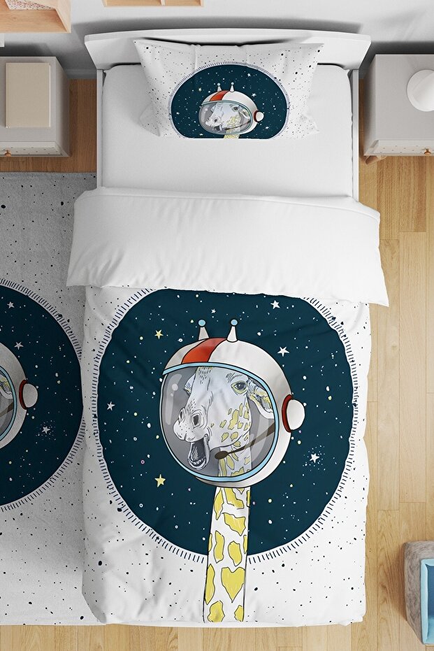 Cosmonaut Giraffe Patterned Single Baby Kids Bedding Set