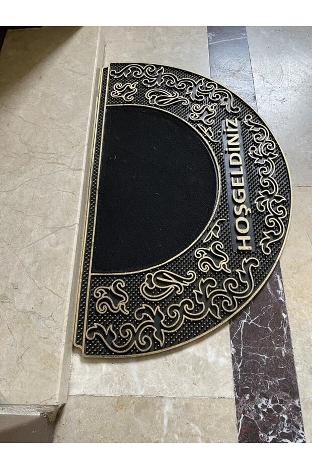 Door Mat, Door Entrance, Rubber, Ethnic Patterned, 70cm Diameter, Semi-Circular, Easy to Clean, Does Not Deteriorate Due to Moisture