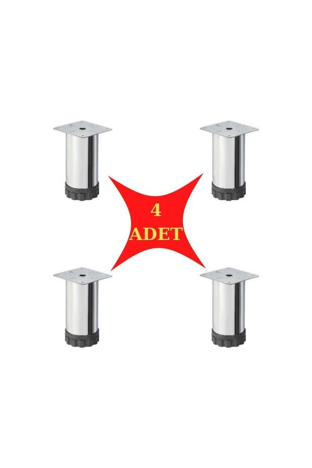 4 Adet Ayarlanabilir Gri Pingolu Krom Mobilya Dolap Ayağı Metal (4 Adet) 6cm - 1