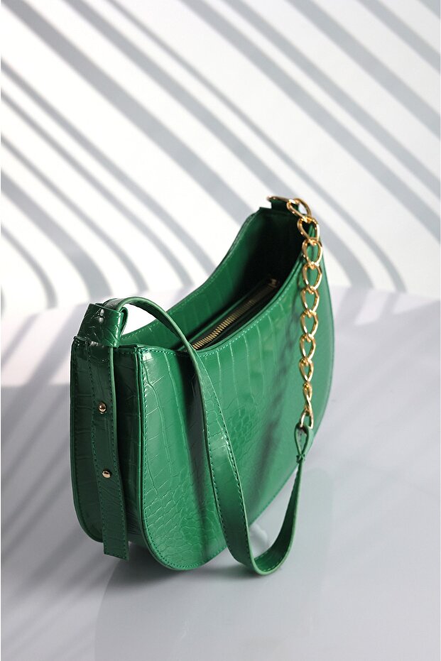 Green Crocodile Patterned Adjustable Strap Bag - 3