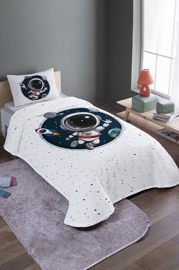 Maceracı Minik Astronot Desenli Tek Kişilik Pike Takımı Ve Yatak Örtüsü - 2