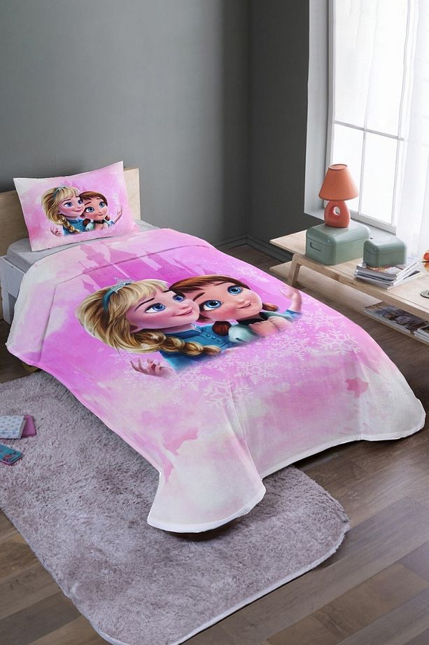 Pembe Çocuk Ve Anna Desenli Tek Kişilik Pike Takımı Ve Yatak Örtüsü - 2