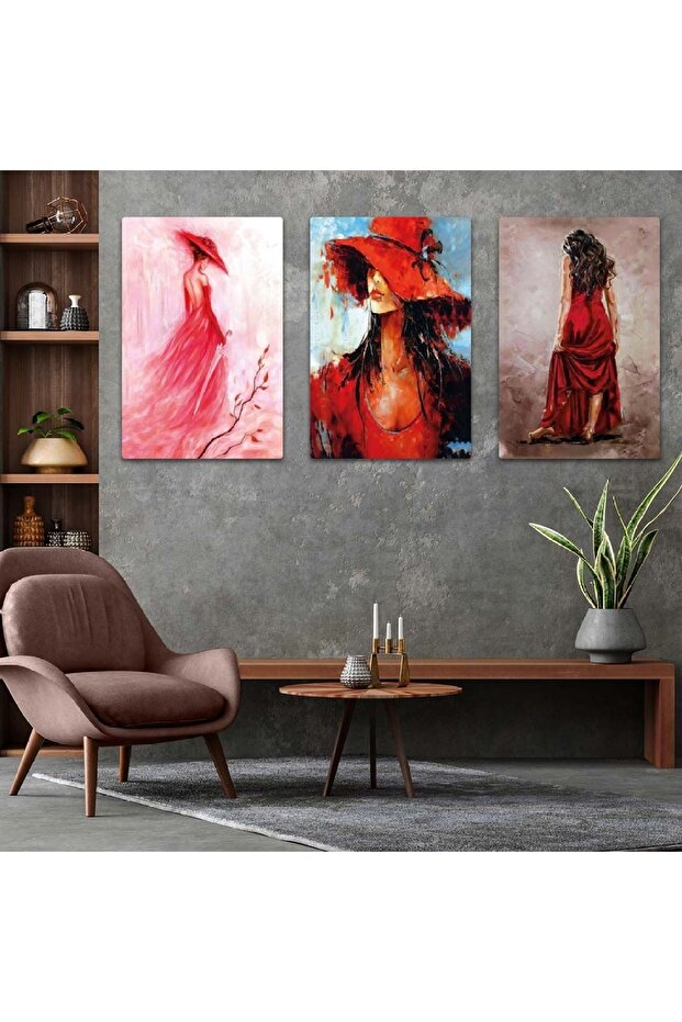 Triple Mdf Collage Drawing Young Woman Painting Set