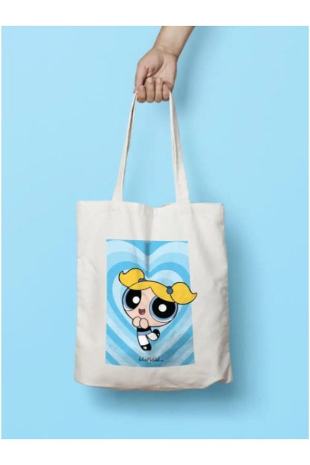 THE MOST LOVING MEMBER OF THE POWERPUFF GIRLS GROUP BUBBLES BLUE HEART GIFT CLOTH BAG