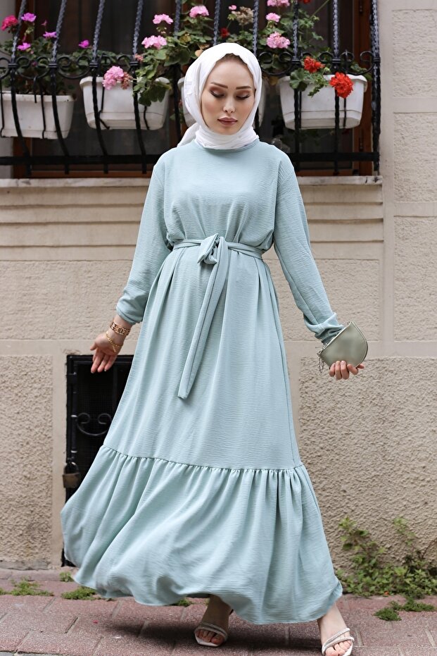 Kadın Yeşil Parçalı Elbise - 3