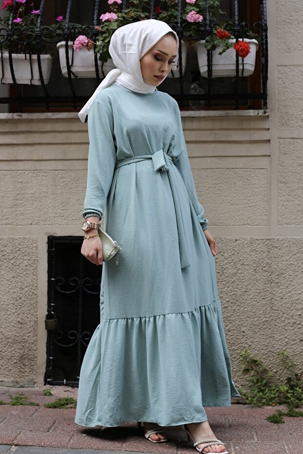 Kadın Yeşil Parçalı Elbise - 4